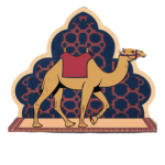 Golden Morocco logo featuring a camel walking on a Moroccan carpet with a contrasting patterned background.